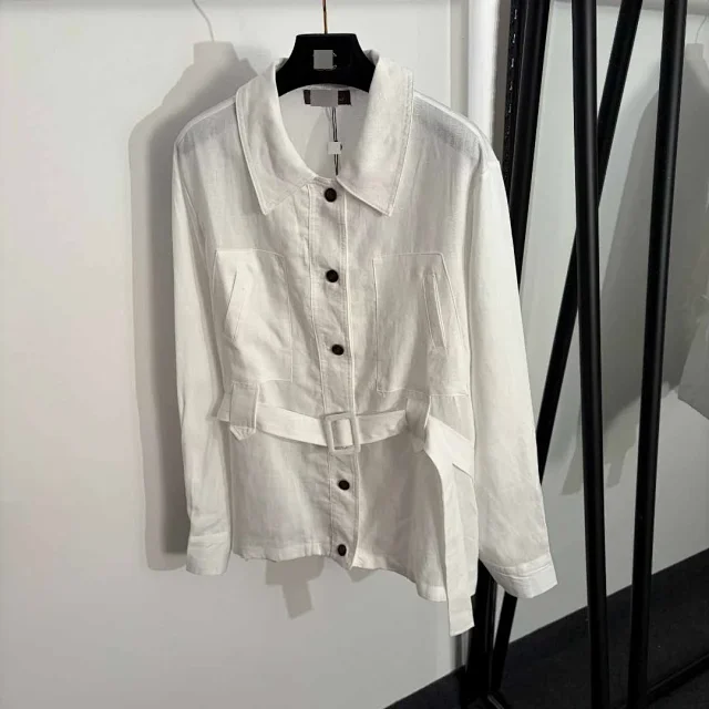 Unbranded Matching Sets Linen-look belted shirt and straight-leg trousers set product detail image 3