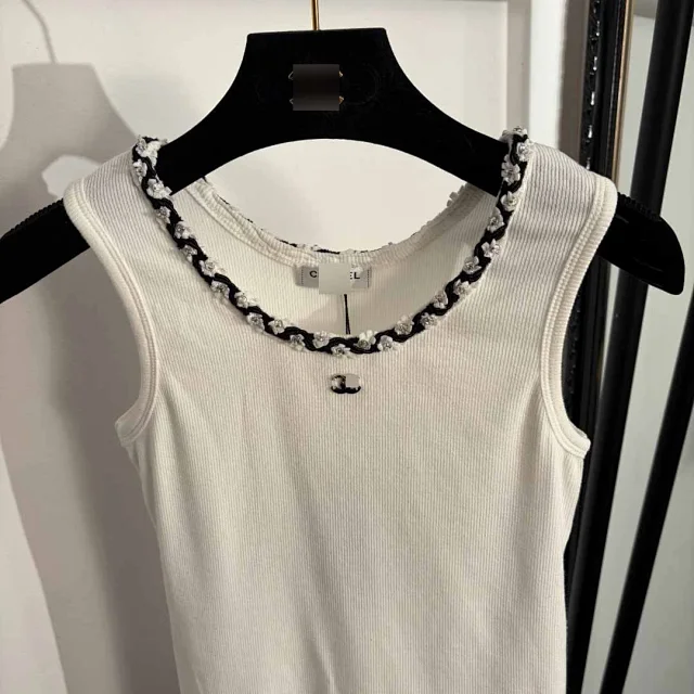 Unbranded Vests Ribbed sleeveless vest with embellished round neckline product detail image 4