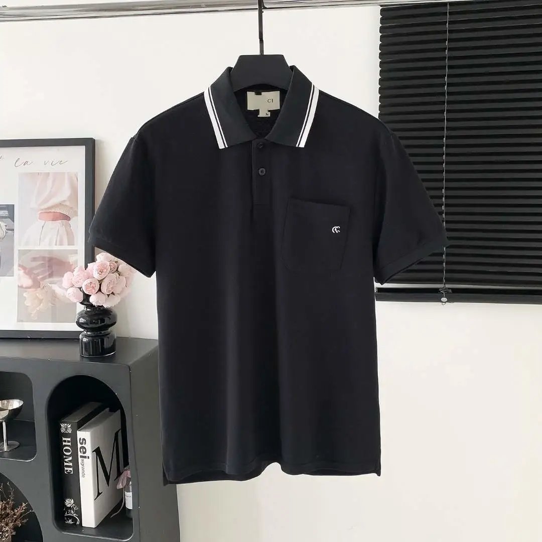 Prada Shirts Short-Sleeve Polo Shirt with Chest Triangle Logo — 25 G Home Pocket Embroidery