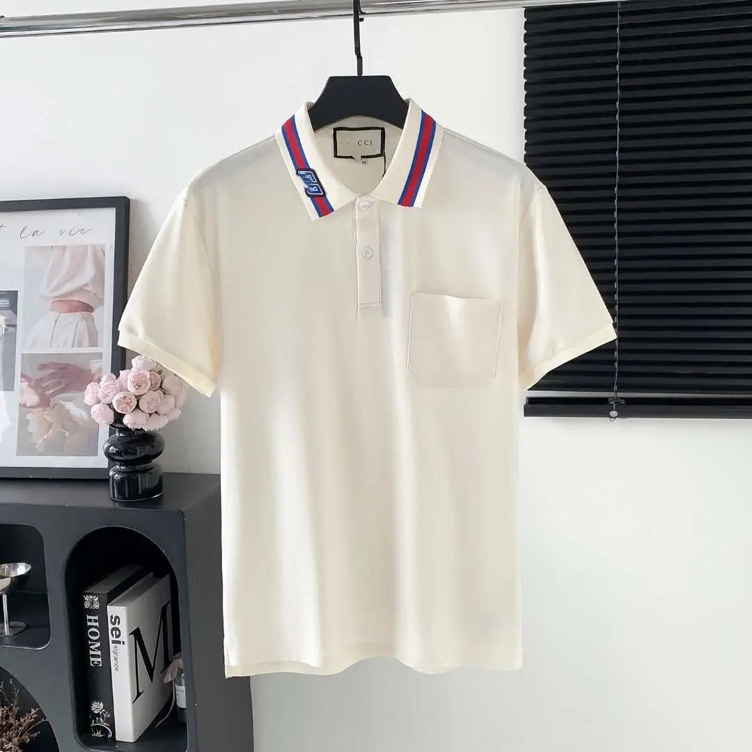 Prada Shirts Short-Sleeve Polo Shirt with Chest Triangle Logo — 32 G home GG Embroidered Pocket