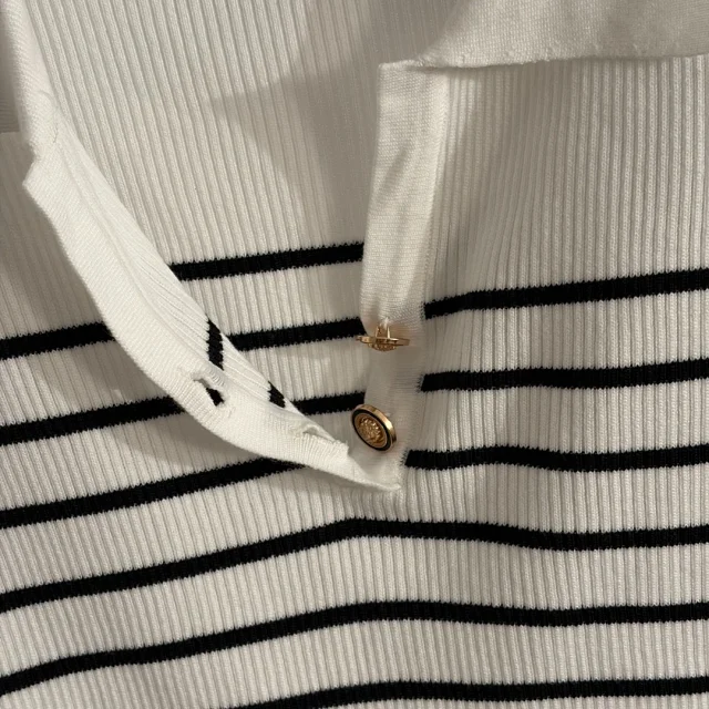 Dior Knitwear Short-Sleeve Striped Ribbed Polo Knit Top product detail image 8
