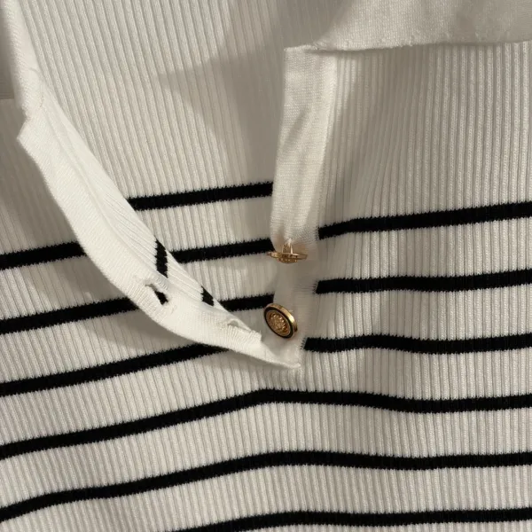 Dior Striped Ribbed Knit Polo White / Black Polo Shirt - 9