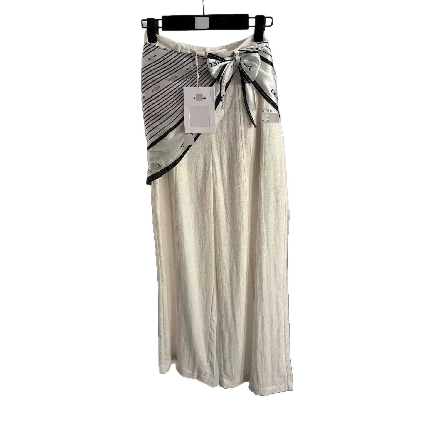 Chanel Trousers Wide-Leg with Logo-Print Scarf Waist Detail image 5