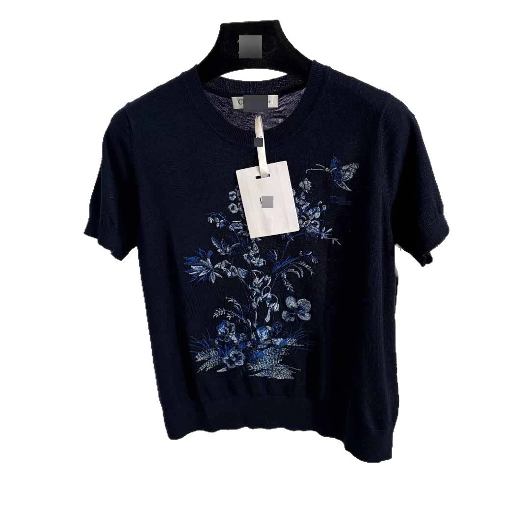 Dior Knitwear Floral and butterfly embroidered short-sleeve knit top image 5