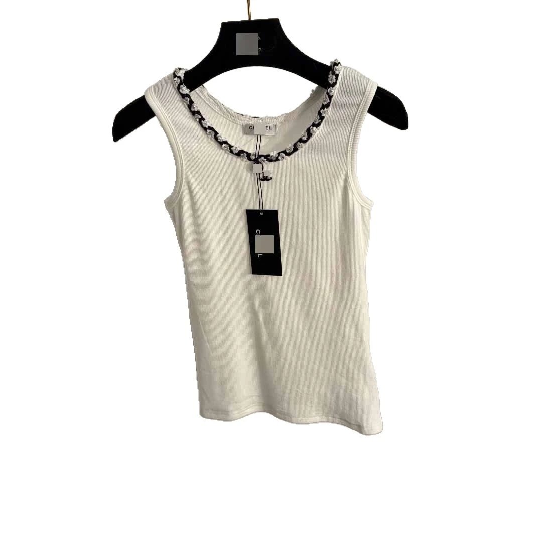 Unbranded Vests Ribbed sleeveless vest with embellished round neckline image 5
