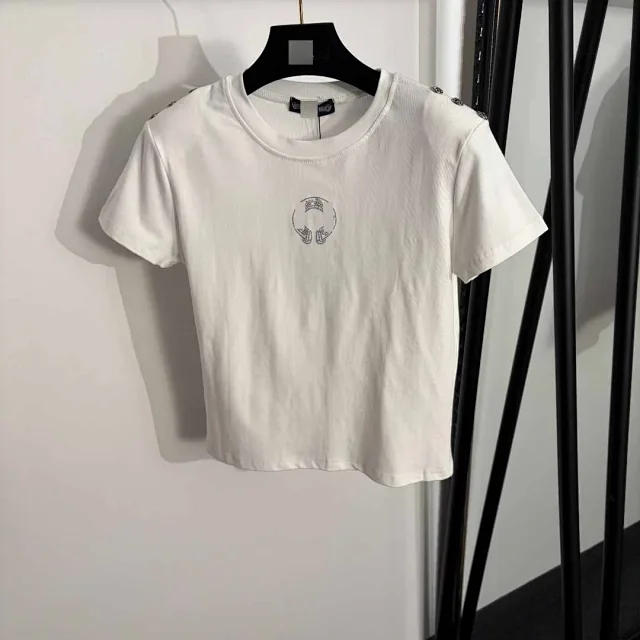 Chrome Hearts T-Shirts Rhinestone Horseshoe Graphic Shoulder-Button T-Shirt product detail image 2