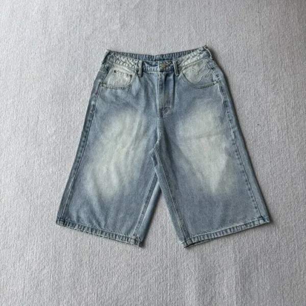 Design Embroidered Cherry Blossom Denim Shorts Black - 4