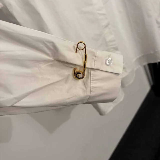 Versace Shirts Long-Sleeve Button-Up Shirt with Gold Safety-Pin Collar Detail product detail image 9