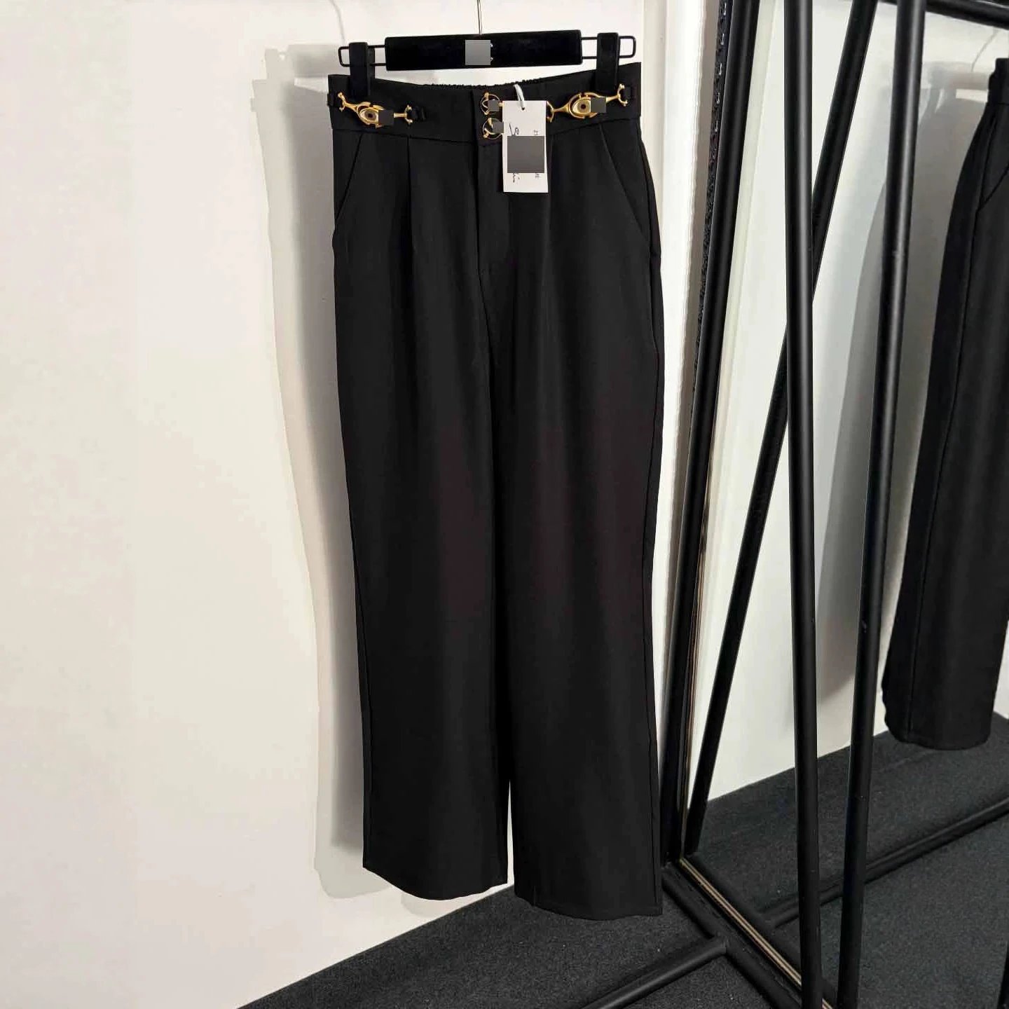 Unbranded Trousers High-Waisted Straight-Leg with Gold-Tone Waist Hardware image 2