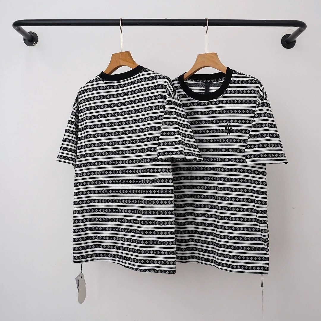 Chrome Hearts T-Shirts Striped short-sleeve T-shirt with cross motif image 3