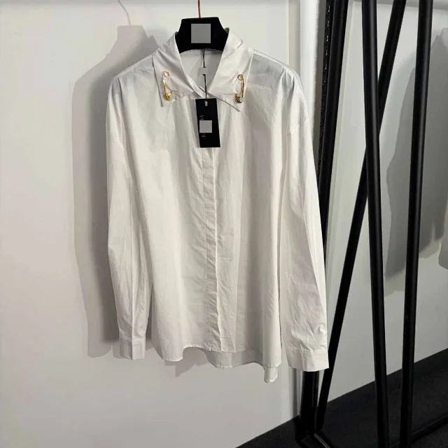 Versace Shirts Long-Sleeve Button-Up Shirt with Gold Safety-Pin Collar Detail product detail image 2