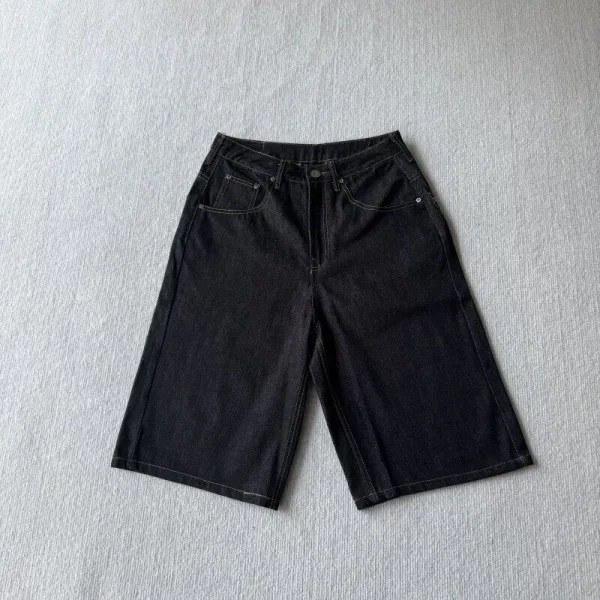 Design Embroidered Cherry Blossom Denim Shorts Black - 27
