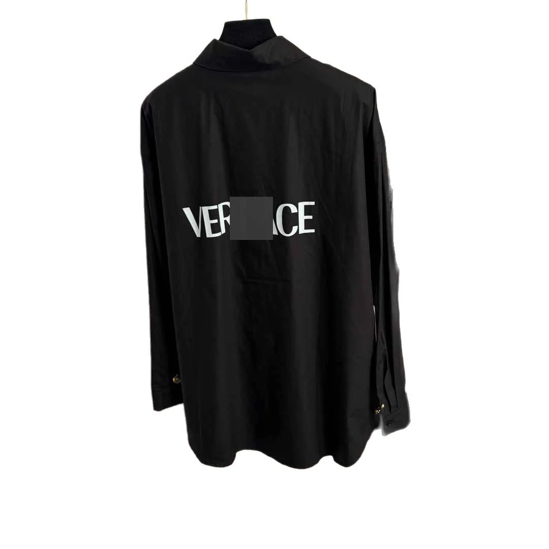 Versace Shirts Long-Sleeve Button-Up Shirt with Gold Safety-Pin Collar Detail image 5