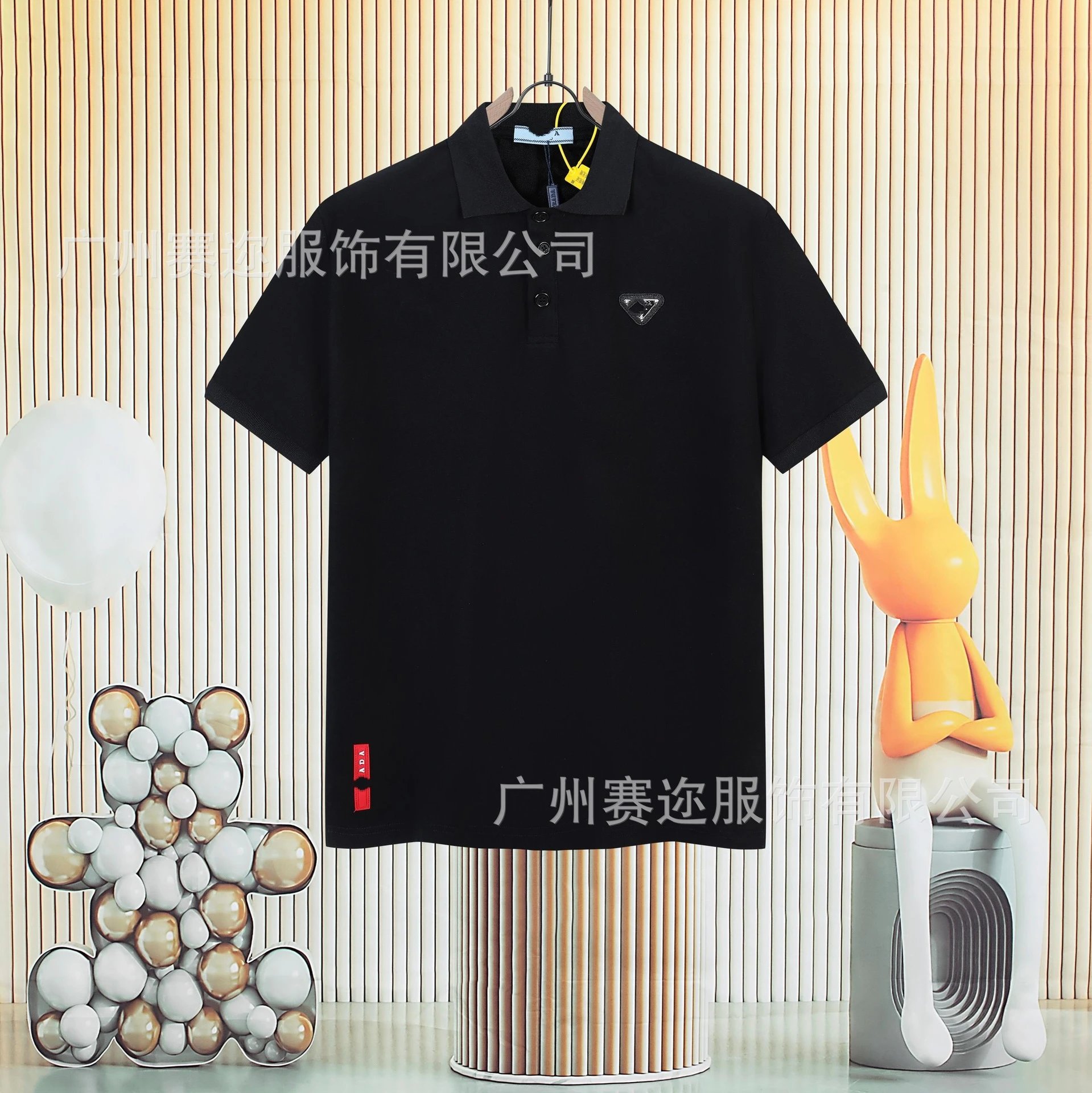 Unbranded Shirts Short-Sleeve Polo Shirt with Contrast Trim and Chest Pocket — P 034 Black