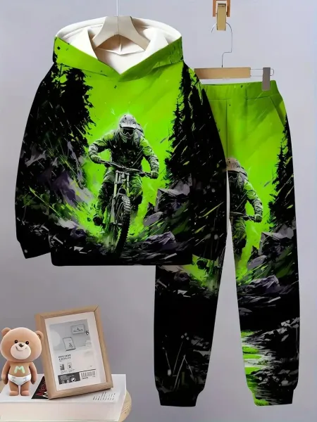 Design Graphic Hoodie and Sweatpants Set Multicolor Streetwear Tracksuit - 7