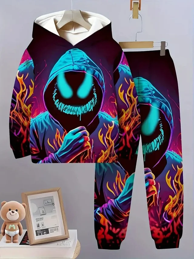 Unbranded Tracksuits Children's hooded graphic sweatshirt and jogger set product detail image 14