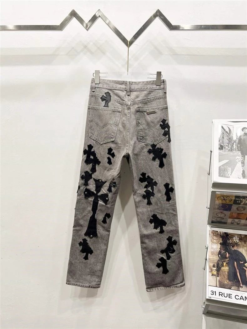 Design Snowflake Patchwork Wide-Leg Jeans Blue - 46