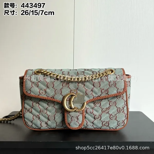 Gucci Marmont Mini Chain Bag Light Gray GG Monogram Quilted Shoulder Bag - 2
