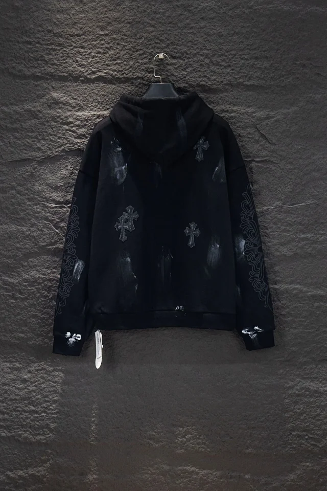Chrome Hearts Hoodies & Sweatshirts Distressed Cross Patch Zip-Up Hoodie product detail image 3