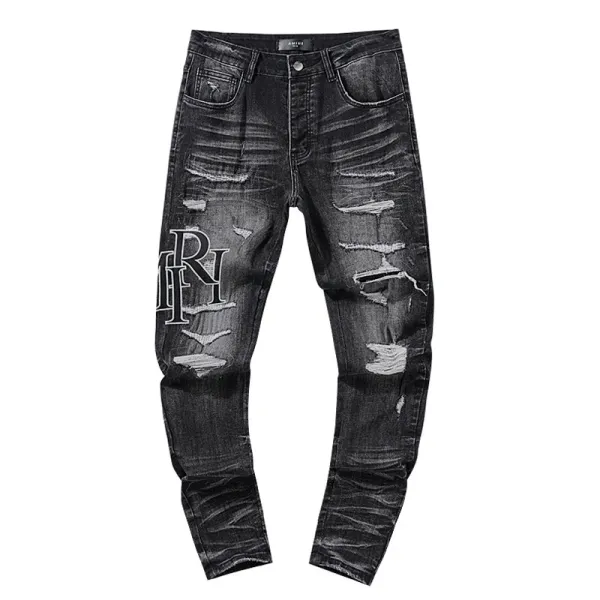 Design Distressed Paint-Splatter Black Jeans - 7