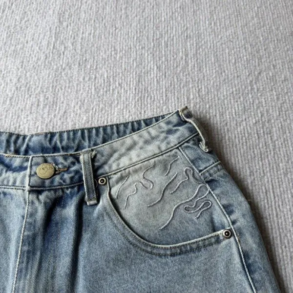 Design Embroidered Cherry Blossom Denim Shorts Black - 6