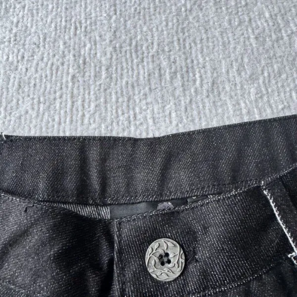 Design Embroidered Cherry Blossom Denim Shorts Black - 14