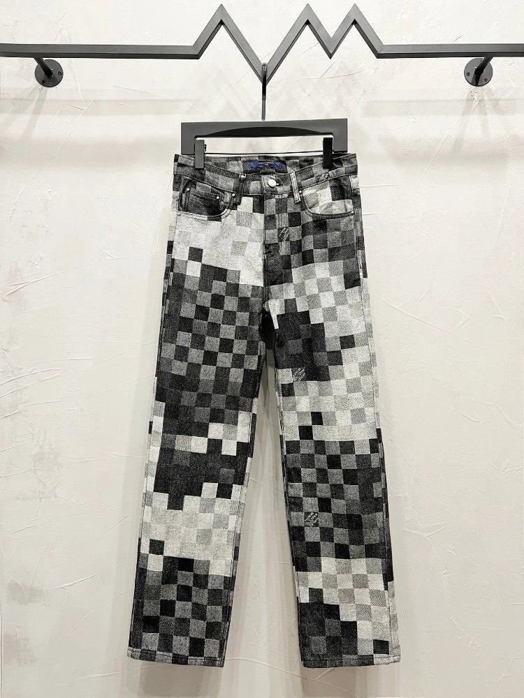 Design Pixelated Geometric Pattern Denim Jacket Outerwear - 26