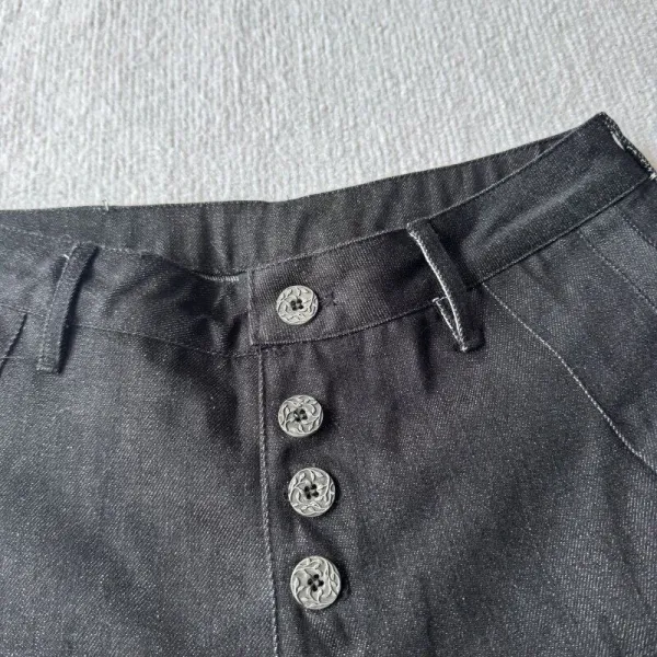 Design Embroidered Cherry Blossom Denim Shorts Black - 16
