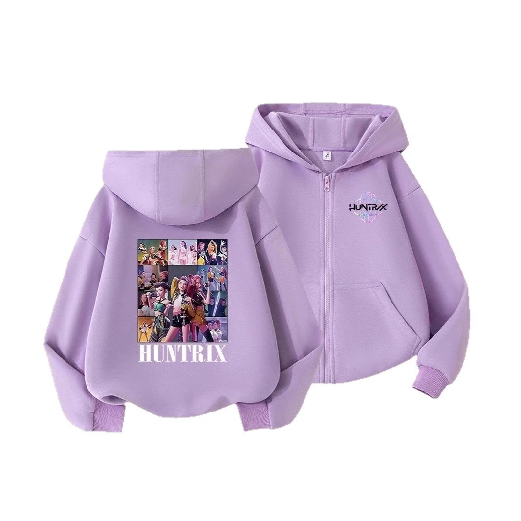 Unbranded Hoodies & Sweatshirts Kids' zip-up hooded sweatshirt with HUNTRIX cartoon graphic image 5