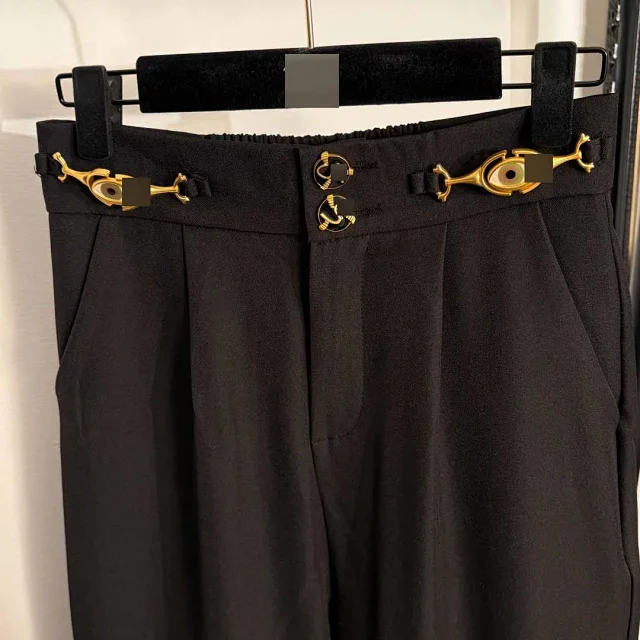 Unbranded Trousers High-Waisted Straight-Leg with Gold-Tone Waist Hardware product detail image 4