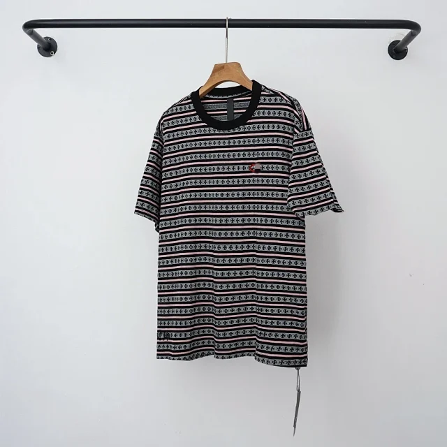 Chrome Hearts T-Shirts Striped short-sleeve T-shirt with cross motif product detail image 3