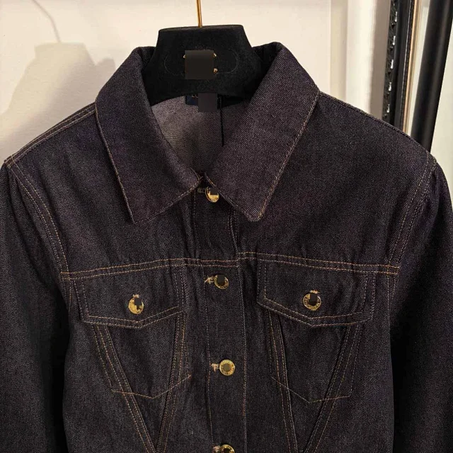 Unbranded Jackets Fitted dark-wash denim jacket with flap chest pockets and gold-tone buttons product detail image 8