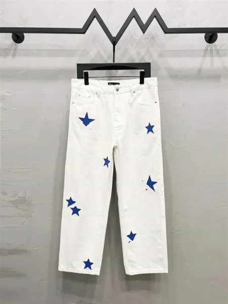 Design Snowflake Patchwork Wide-Leg Jeans Blue - 23