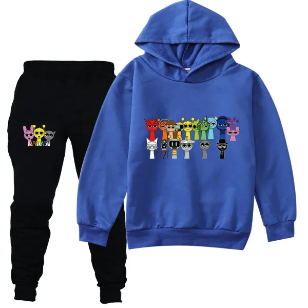 Design Sprunki Character Print Hoodie and Sweatpants Set Red / Black - 4