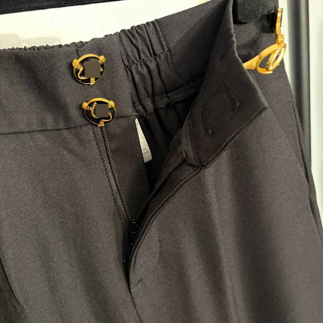 Unbranded Trousers High-Waisted Straight-Leg with Gold-Tone Waist Hardware product detail image 7