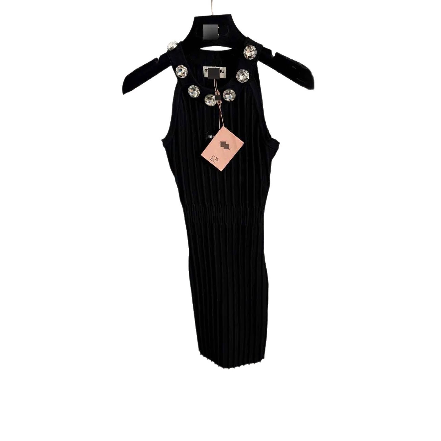 Miu Dresses Sleeveless ribbed knit dress with crystal-embellished neckline image 5