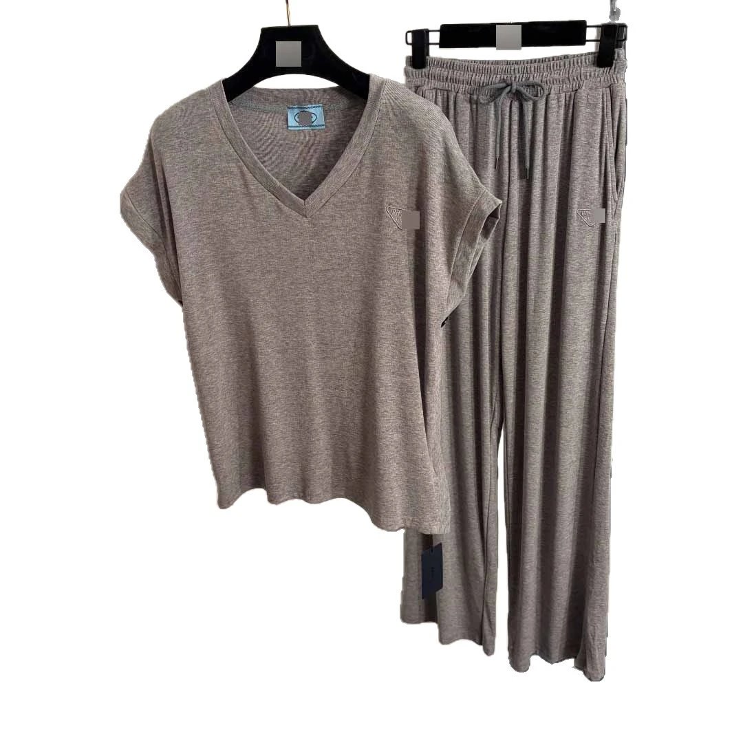Unbranded Matching Sets V-neck short-sleeve top and drawstring wide-leg trousers set image 5