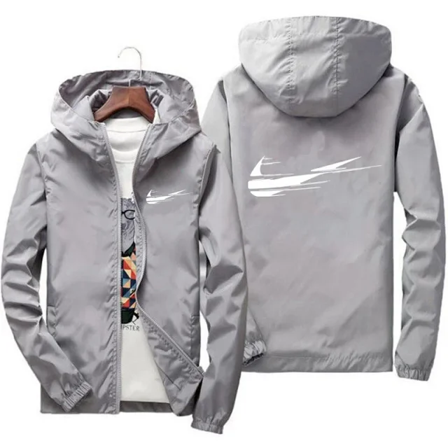 Unbranded Jackets Hooded zip-up windbreaker with abstract swoosh-style graphic product detail image 3
