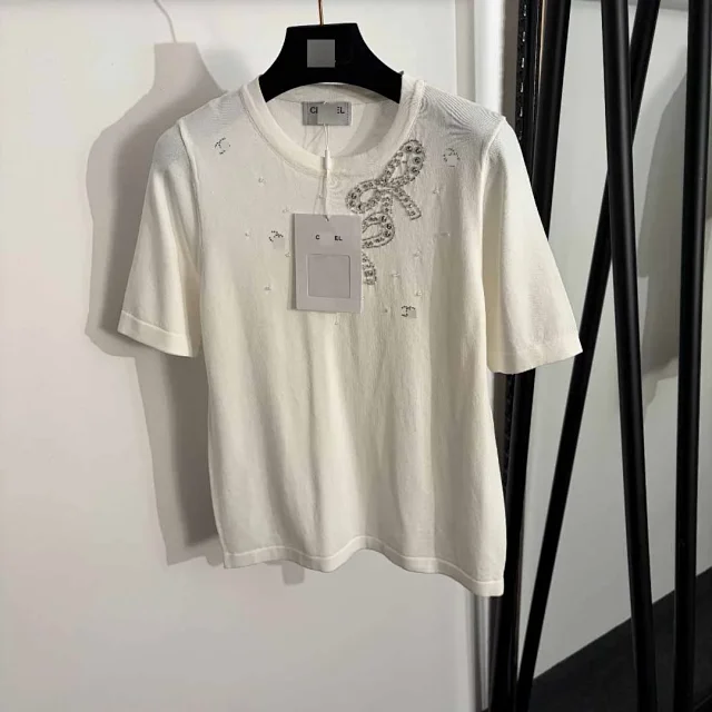Unbranded Knitwear Short-Sleeve Rhinestone Bow Knit Top product detail image 2