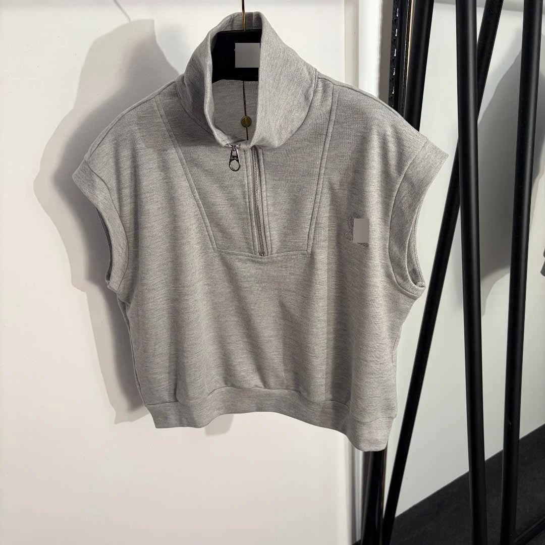 Design Half-Zip Sleeveless Cropped Top and Drawstring Sweatpants Set Gray - 4