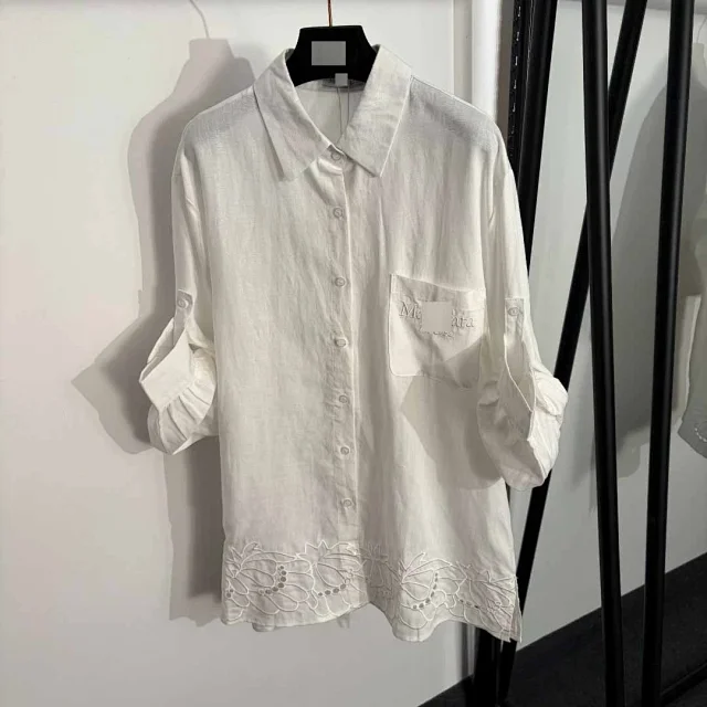 Unbranded Matching Sets Button-Up Shirt and Drawstring Trousers Set with Floral Cutwork Hem product detail image 3