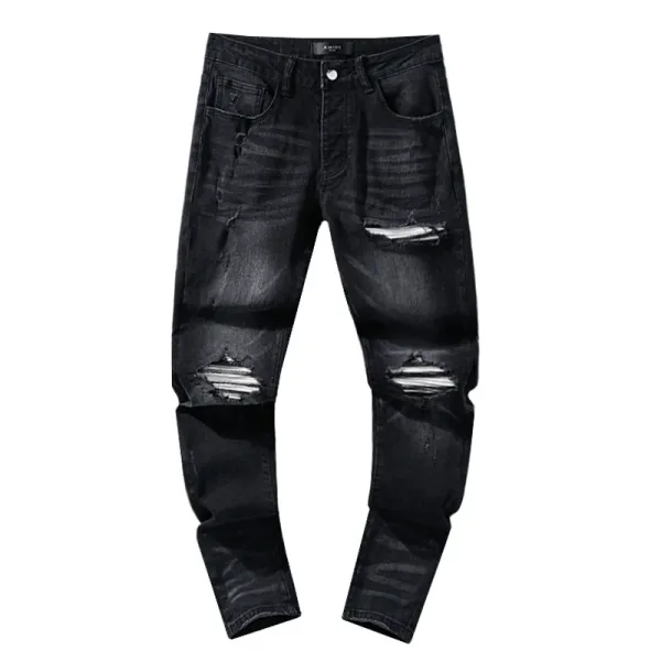 Design Distressed Paint-Splatter Black Jeans - 6