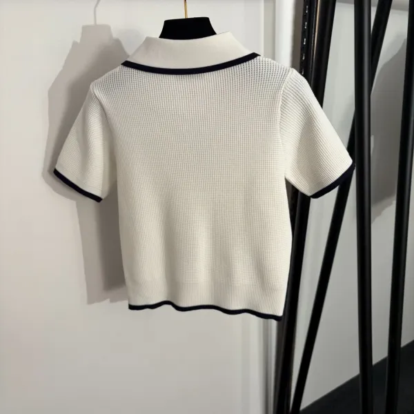 Design Sailor Collar Knit Top and Pleated Skirt Set White with Black Trim - 5