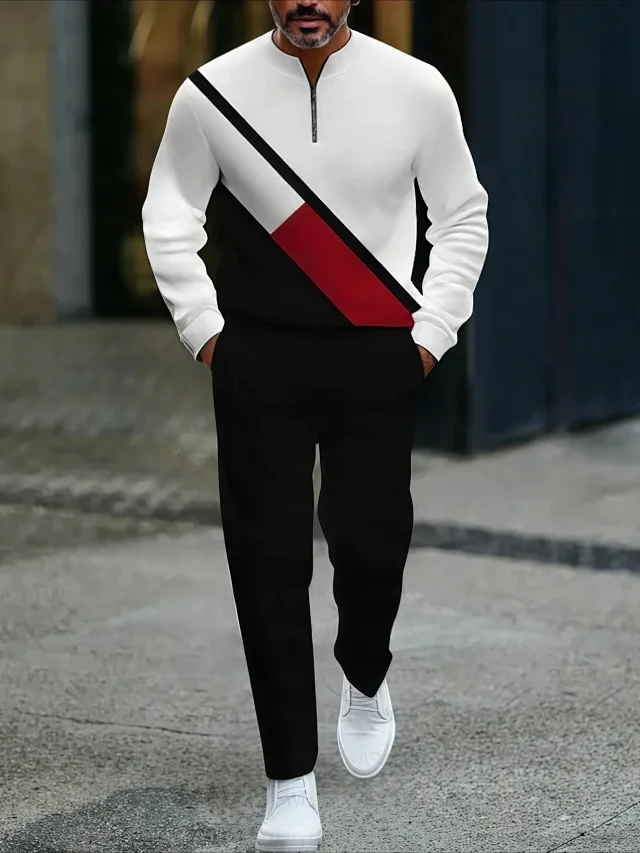 Unbranded Matching Sets Men's Quarter-Zip Colorblock Set product detail image 7
