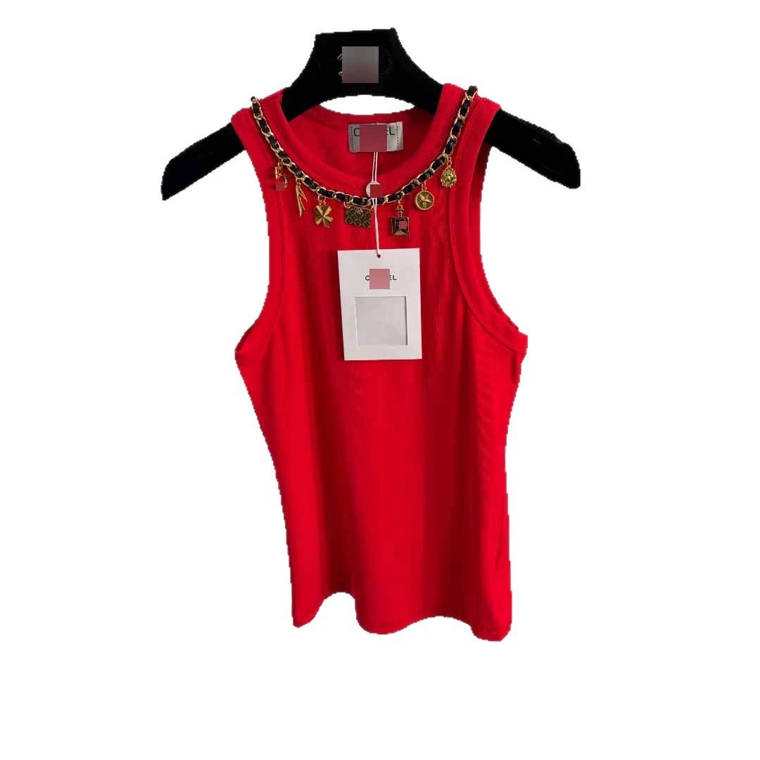 Unbranded Vests Ribbed sleeveless tank vest with chain charm neckline image 5