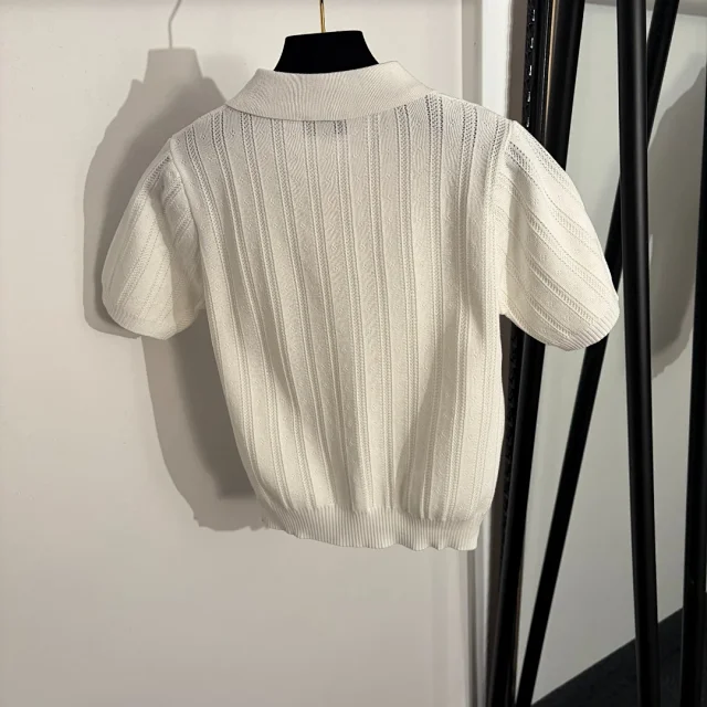 Miu Matching Sets Short-Sleeve Knit Polo Top and Pleated Skirt Set product detail image 4