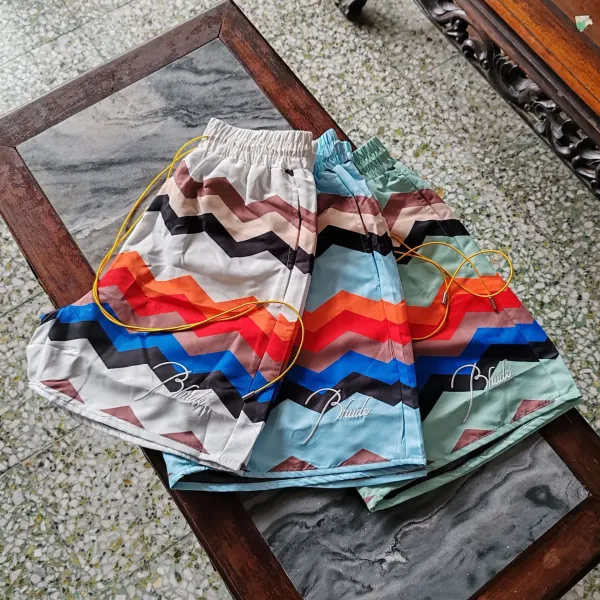 Rhude Zigzag Print Swim Trunks Light Blue Shorts - 12