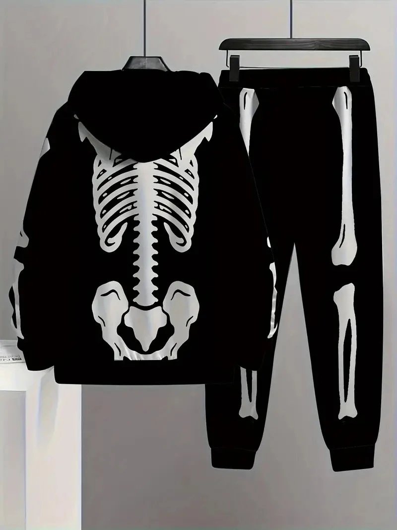 Design Abstract Face Print Hoodie and Sweatpants Set Multicolor Tracksuit - 24