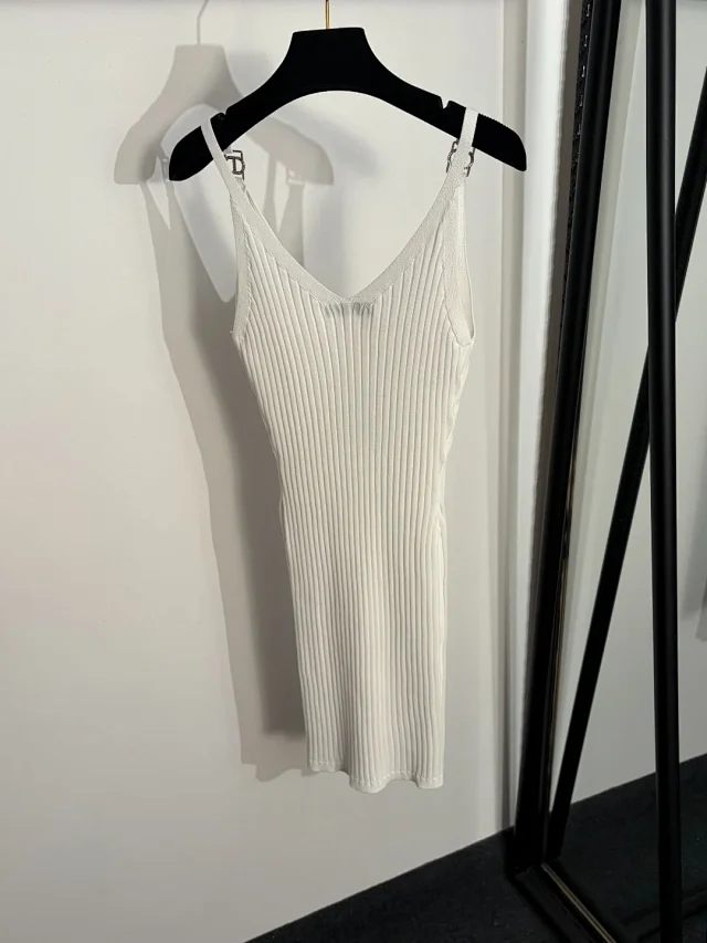 Dior Dresses Ribbed knit spaghetti-strap dress with bee embroidery product detail image 3