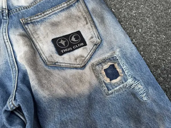 Design Distressed Wide-Leg Raw-Hem Jeans Blue - 8